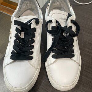 Zadig & Voltaire Paris Leather Sneakers 39 • White w/ Silver/gold Leopard Detail